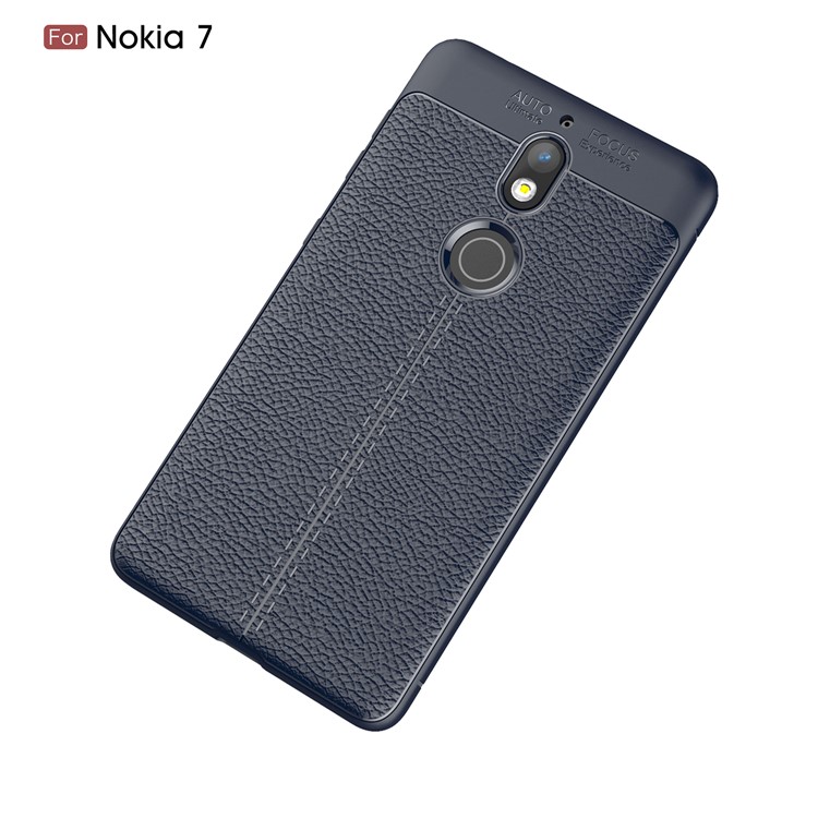 Litchi Grain Soft TPU Back Casing for Nokia 7 - Dark Blue-2