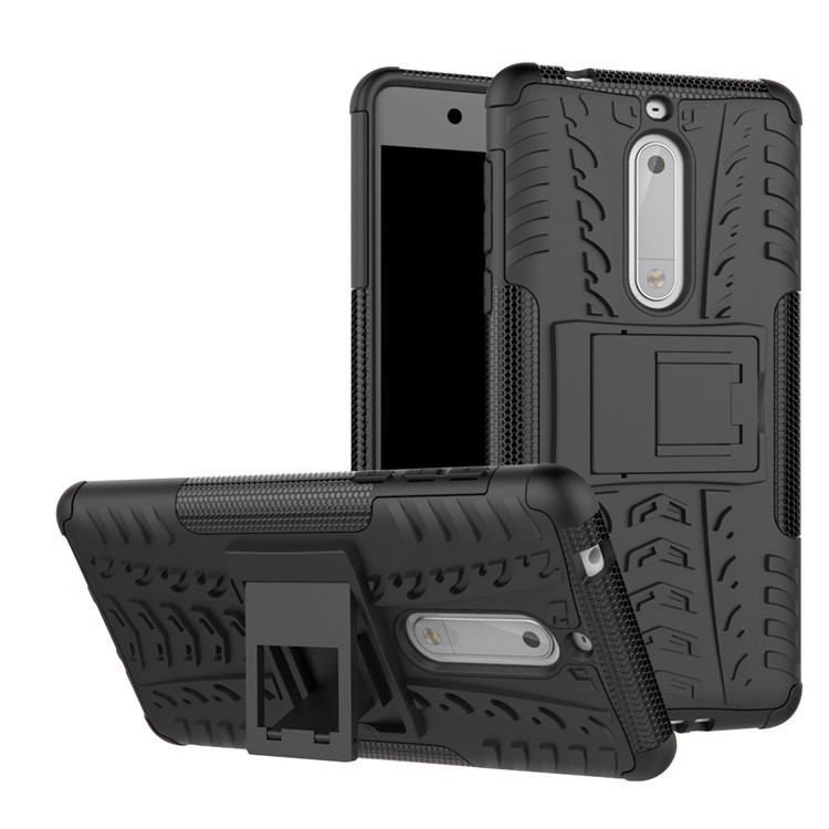 Anti-slip PC + TPU Hybrid Case with Kickstand for Nokia 5 - Black-1