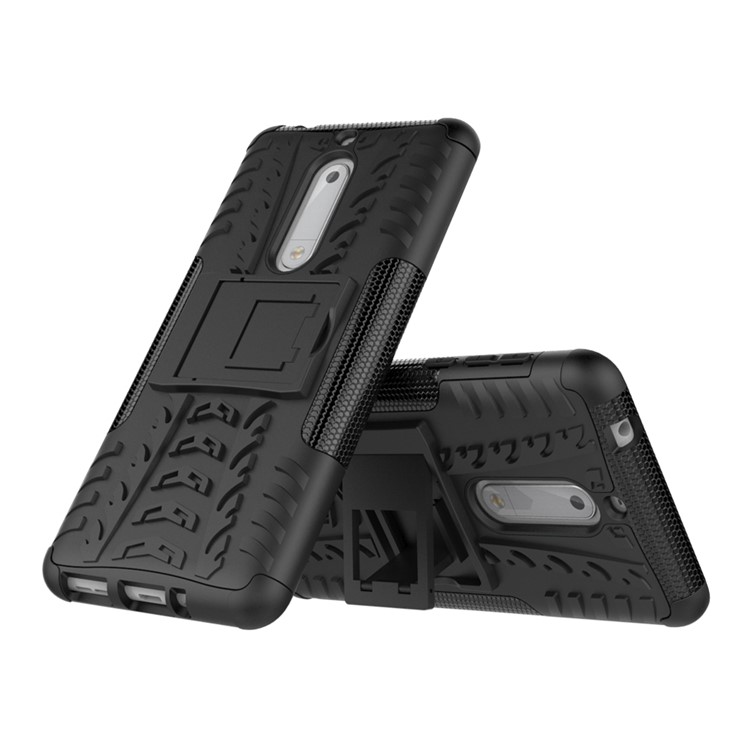 Anti-slip PC + TPU Hybrid Case with Kickstand for Nokia 5 - Black-2