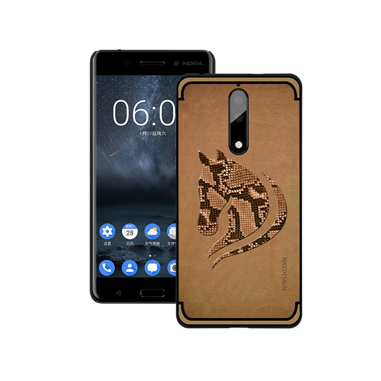 10Pcs/Set NXE Snake Textured Horse Pattern TPU Back Shell for Nokia 9 / 8 Sirocco - Khaki-1