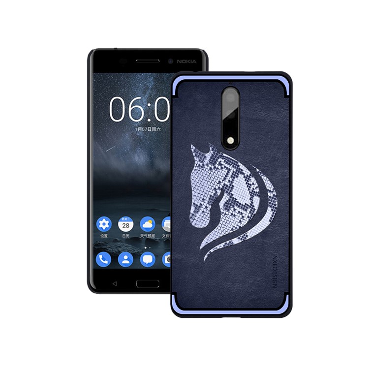 10Pcs/Set NXE Snake Textured Horse Pattern TPU Back Casing for Nokia 9 / 8 Sirocco - Blue-1