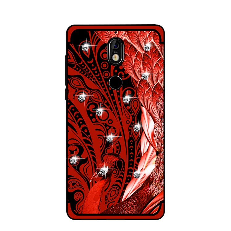 10Pcs/Set NXE Unique Series Diamond Peacock TPU Back Case for Nokia 7 - Red-2