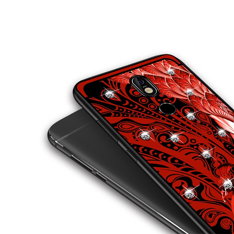 10Pcs/Set NXE Unique Series Diamond Peacock TPU Back Case for Nokia 7 - Red-5
