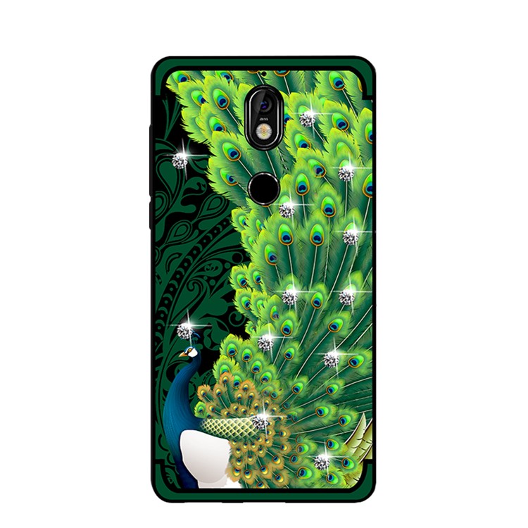 10Pcs/Set NXE Unique Series Diamond Peacock TPU Phone Casing for Nokia 7 - Green-2