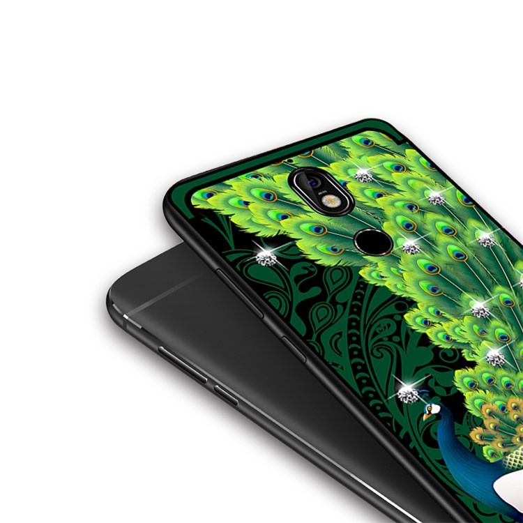 10Pcs/Set NXE Unique Series Diamond Peacock TPU Phone Casing for Nokia 7 - Green-5