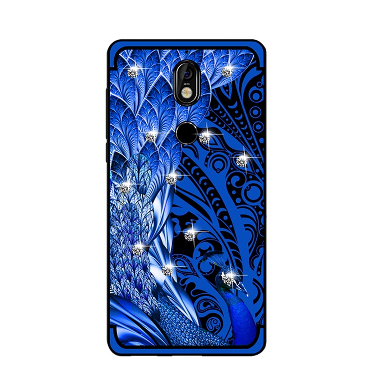 10Pcs/Set NXE Unique Series Diamond Peacock TPU Gel Cover Casing for Nokia 7 - Blue-2
