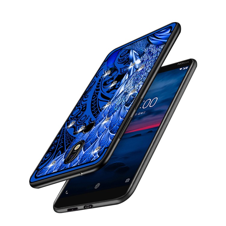 10Pcs/Set NXE Unique Series Diamond Peacock TPU Gel Cover Casing for Nokia 7 - Blue-4