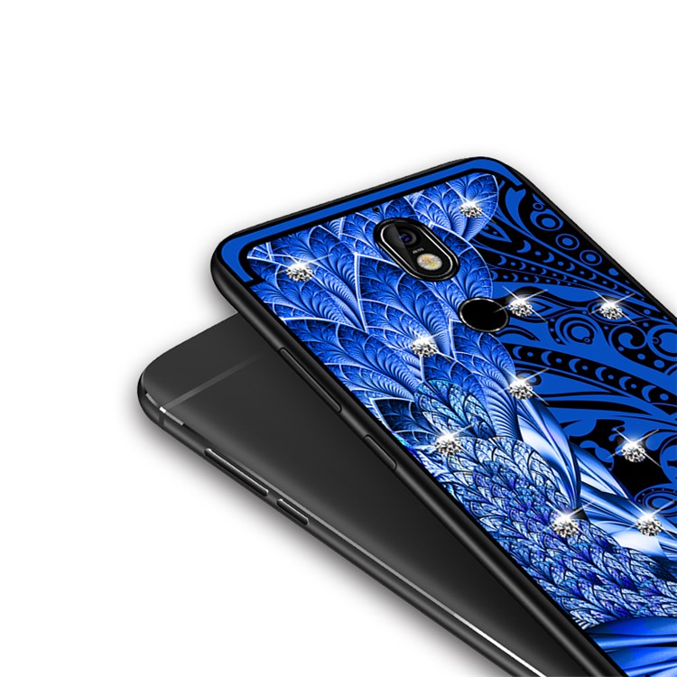 10Pcs/Set NXE Unique Series Diamond Peacock TPU Gel Cover Casing for Nokia 7 - Blue-5