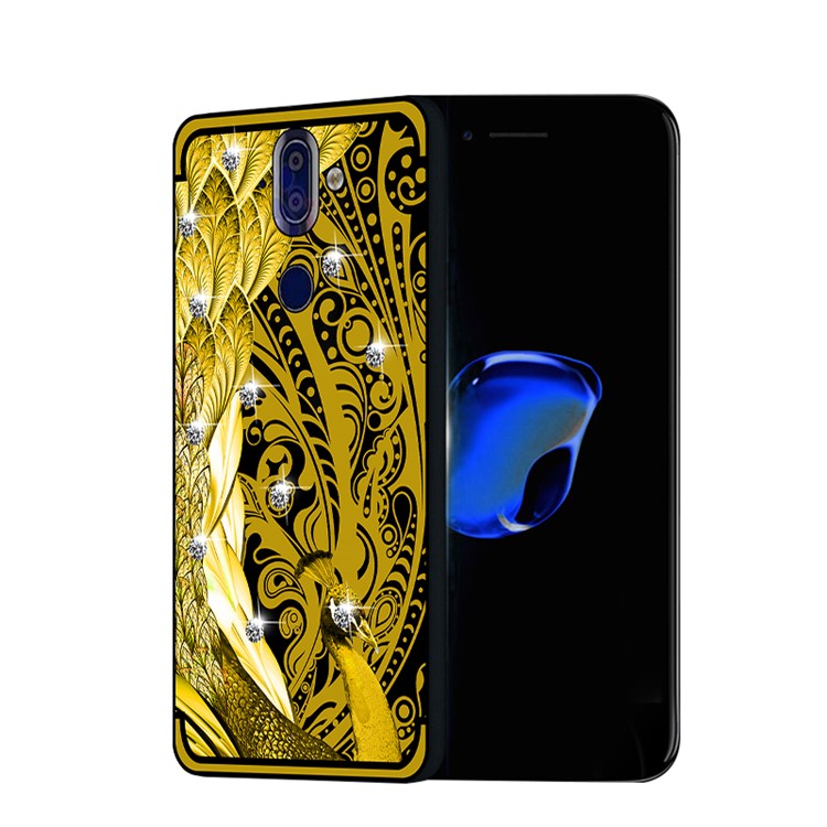 10PCS/Set NXE Unique Series Diamond Peacock TPU Phone Case for Nokia 9 / 8 Sirocco - Gold-1