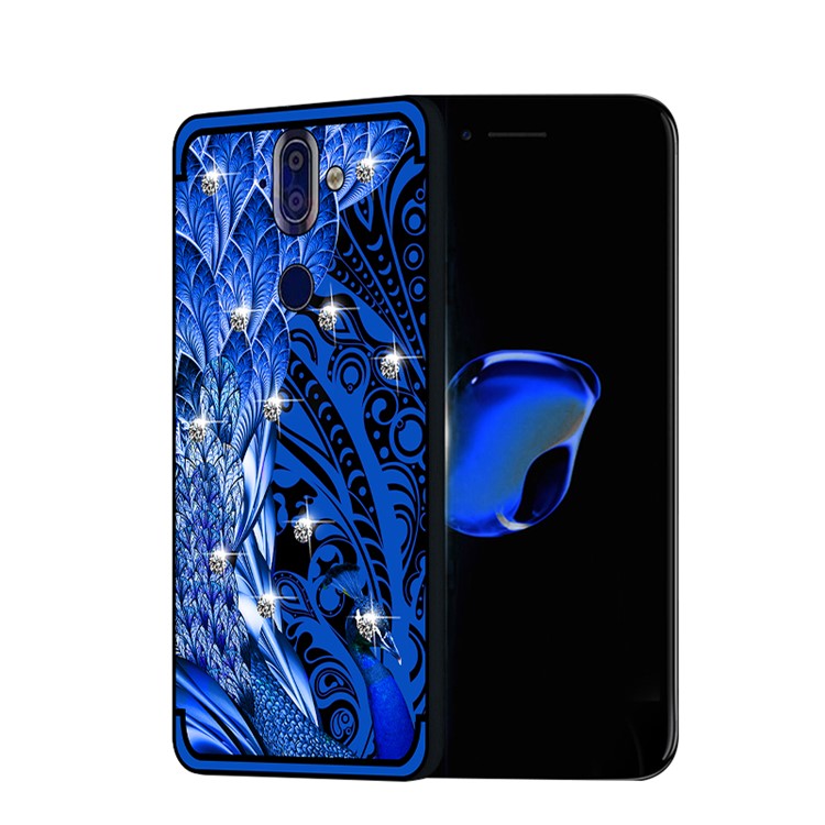 10PCS/Set NXE Unique Series Diamond Peacock TPU Cell Phone Case for Nokia 9 / 8 Sirocco - Blue-1