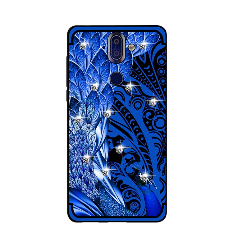 10PCS/Set NXE Unique Series Diamond Peacock TPU Cell Phone Case for Nokia 9 / 8 Sirocco - Blue-2