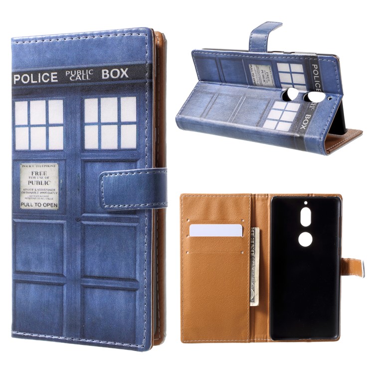 Pattern Printing Magnetic Stand Leather Wallet Mobile Phone Case for Nokia 7 - Police Box-1