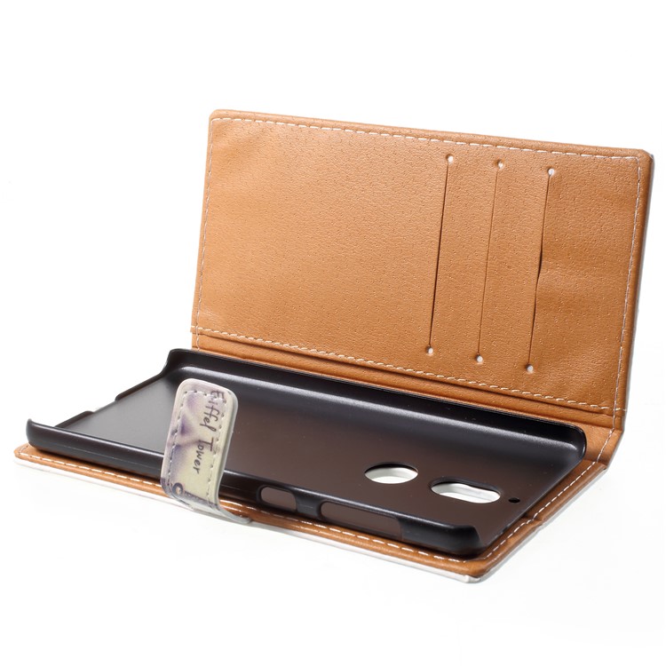 Pattern Printing Magnetic Stand Leather Wallet Cell Phone Case for Nokia 7 - Eiffel Tower-5