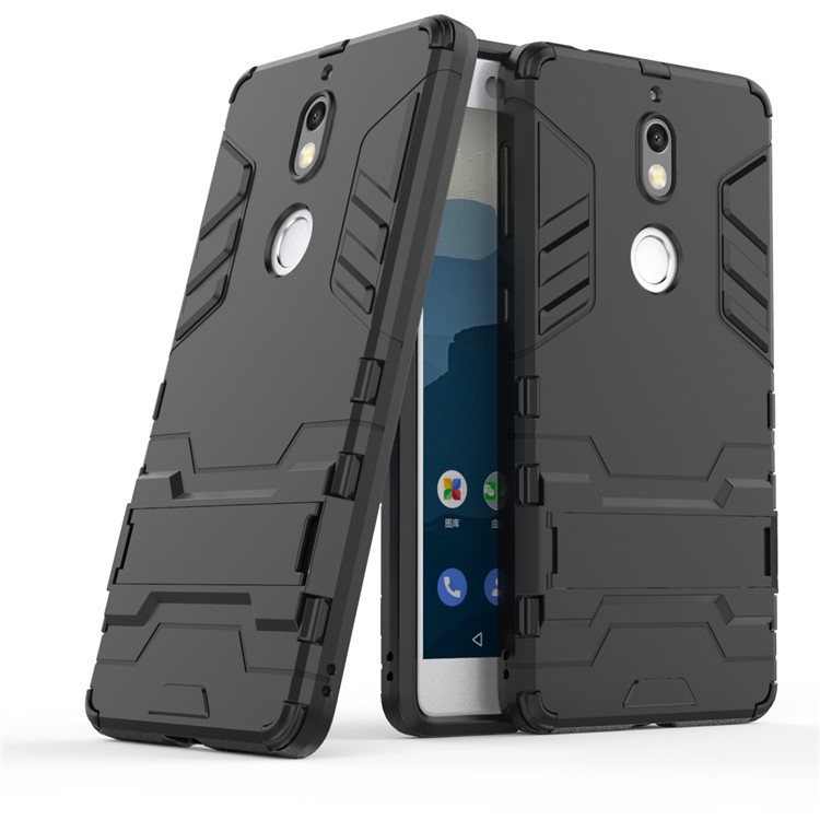 Cool Plastic TPU Hybrid Mobile Cover with Kickstand for Nokia 7 - Black-1