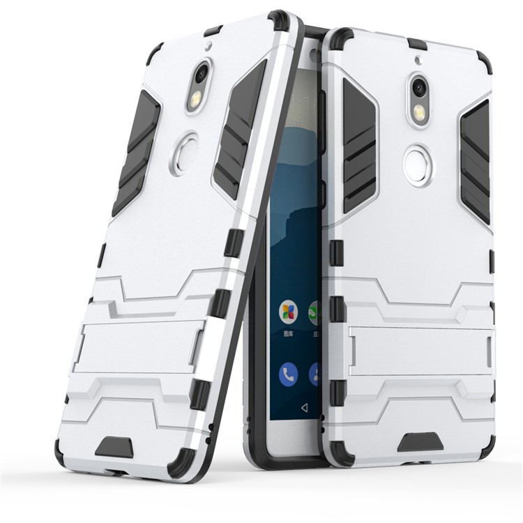 Cool Plastic TPU Hybrid Mobile Case with Kickstand for Nokia 7 - Silver-1