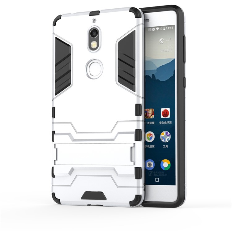 Cool Plastic TPU Hybrid Mobile Case with Kickstand for Nokia 7 - Silver-2