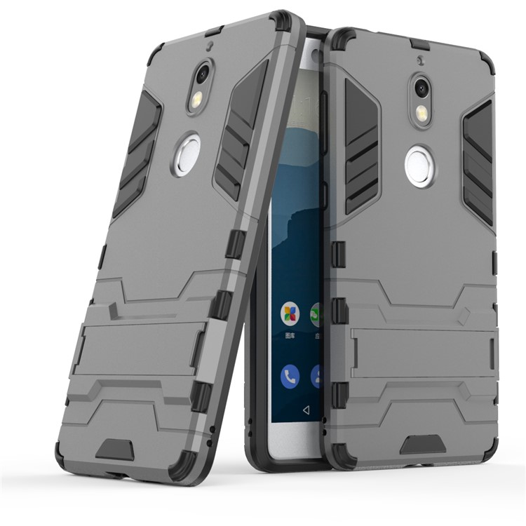 Cool Plastic TPU Hybrid Mobile Shell with Kickstand for Nokia 7 - Grey-1