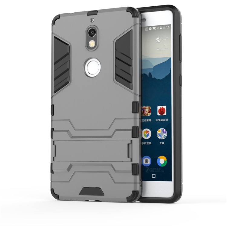 Cool Plastic TPU Hybrid Mobile Shell with Kickstand for Nokia 7 - Grey-2