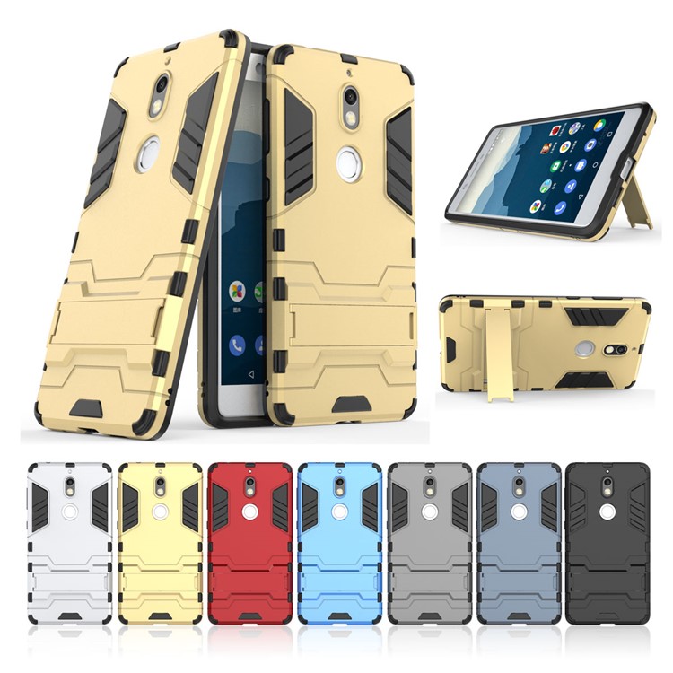 Cool Plastic TPU Hybrid Mobile Shell with Kickstand for Nokia 7 - Grey-3