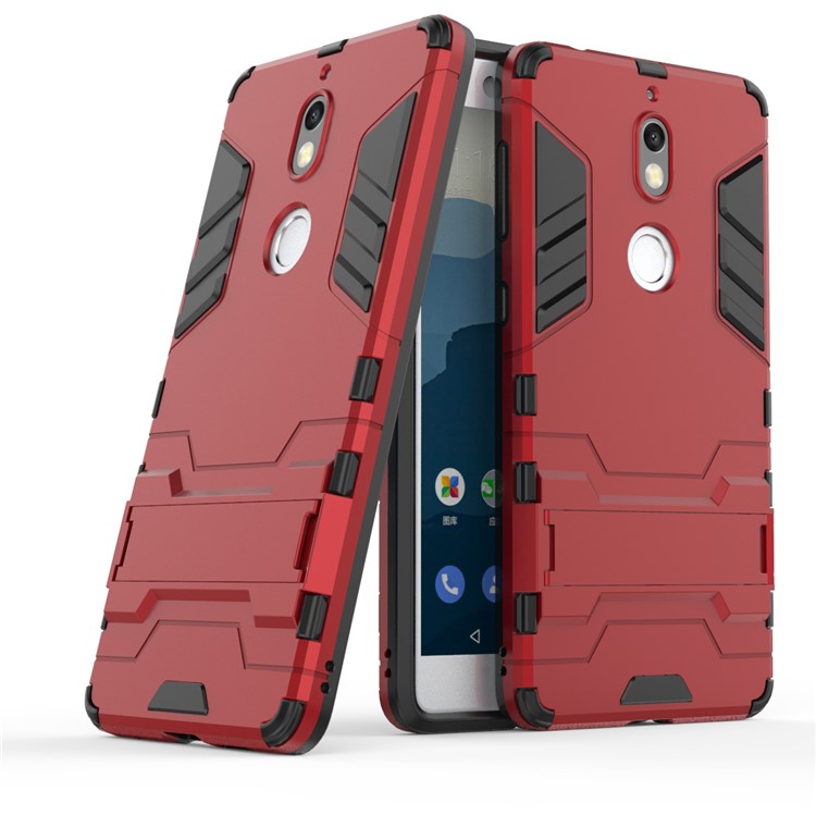 Cool Plastic TPU Hybrid Mobile Phone Cover with Kickstand for Nokia 7 - Red-1