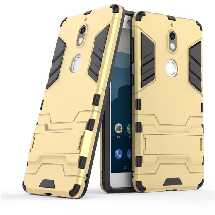 Cool Plastic TPU Hybrid Cell Phone Cover with Kickstand for Nokia 7 - Gold-1