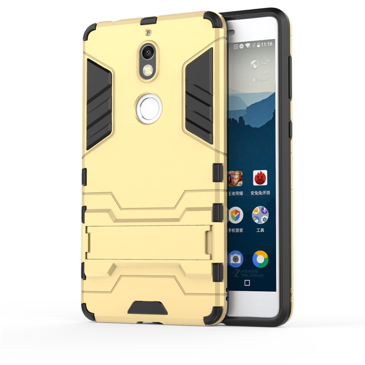 Cool Plastic TPU Hybrid Cell Phone Cover with Kickstand for Nokia 7 - Gold-2
