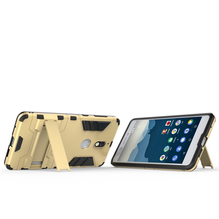 Cool Plastic TPU Hybrid Cell Phone Cover with Kickstand for Nokia 7 - Gold-5