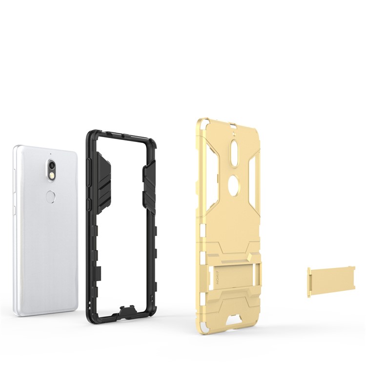 Cool Plastic TPU Hybrid Cell Phone Cover with Kickstand for Nokia 7 - Gold-6