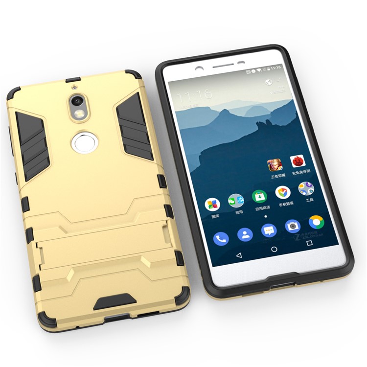 Cool Plastic TPU Hybrid Cell Phone Cover with Kickstand for Nokia 7 - Gold-8