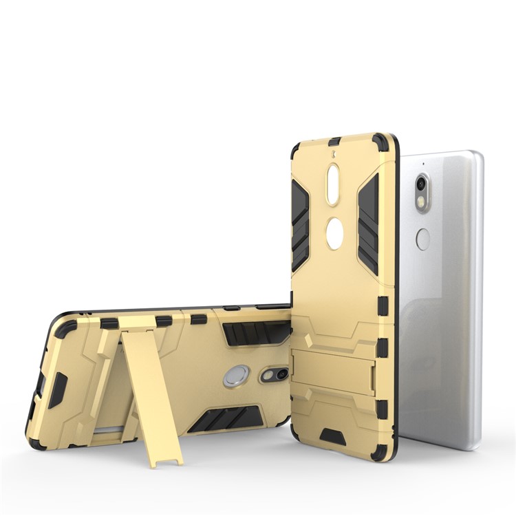 Cool Plastic TPU Hybrid Cell Phone Cover with Kickstand for Nokia 7 - Gold-9