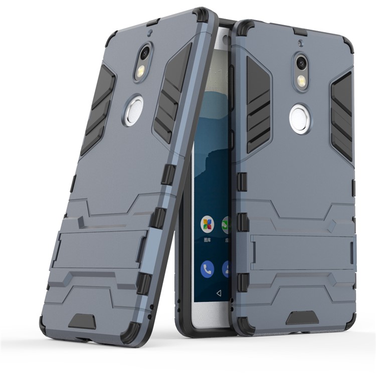 Cool Plastic TPU Hybrid Back Casing with Kickstand for Nokia 7 - Dark Blue-1