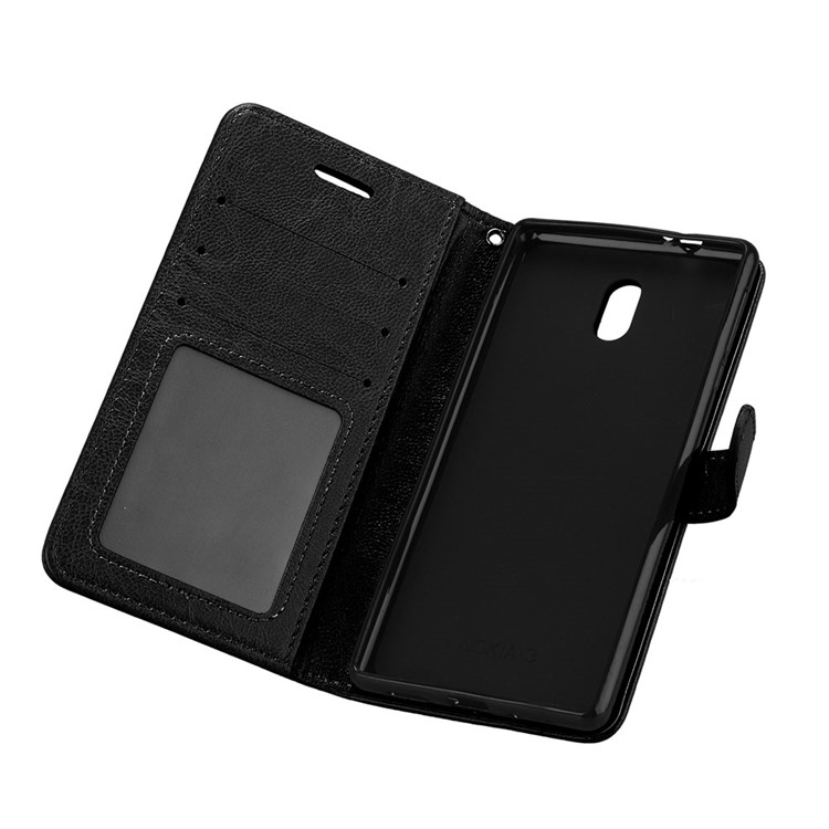Pure Color Crazy Horse Wallet Stand Protective Leather Case for Nokia 3 - Black-10
