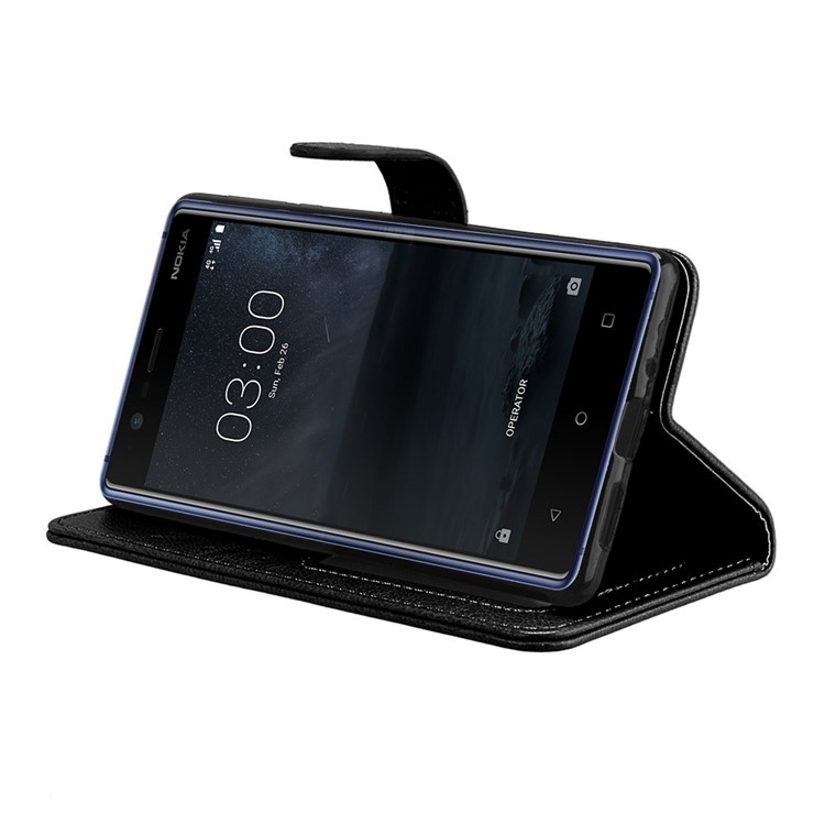 Pure Color Crazy Horse Wallet Stand Protective Leather Case for Nokia 3 - Black-13