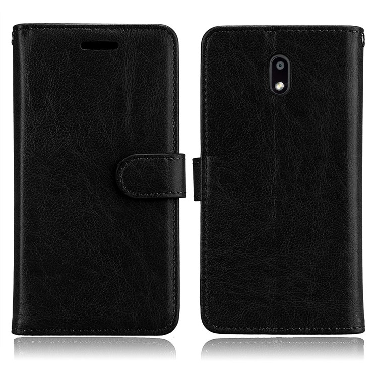 Pure Color Crazy Horse Wallet Stand Protective Leather Case for Nokia 3 - Black-2