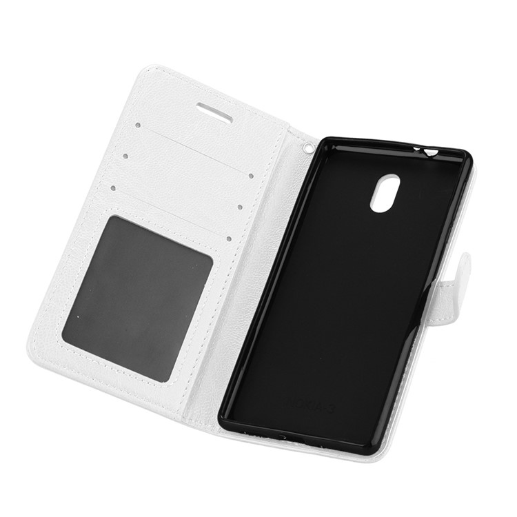 Pure Color Crazy Horse Wallet Stand Protective Leather Cover for Nokia 3 - White-10