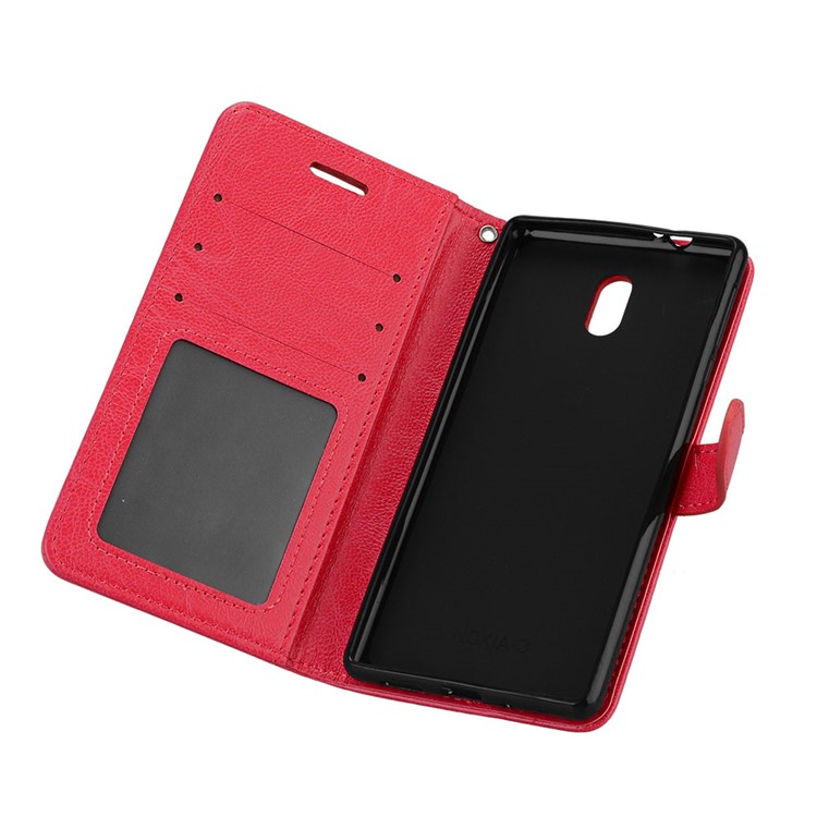 Pure Color Crazy Horse Wallet Stand Protective Leather Shell for Nokia 3 - Red-10