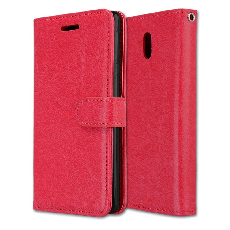 Pure Color Crazy Horse Wallet Stand Protective Leather Shell for Nokia 3 - Red-3