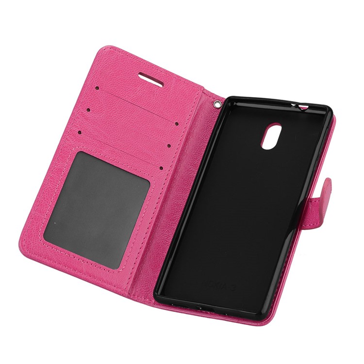 Pure Color Crazy Horse Wallet Stand Protective Leather Mobile Phone Case for Nokia 3 - Rose-10