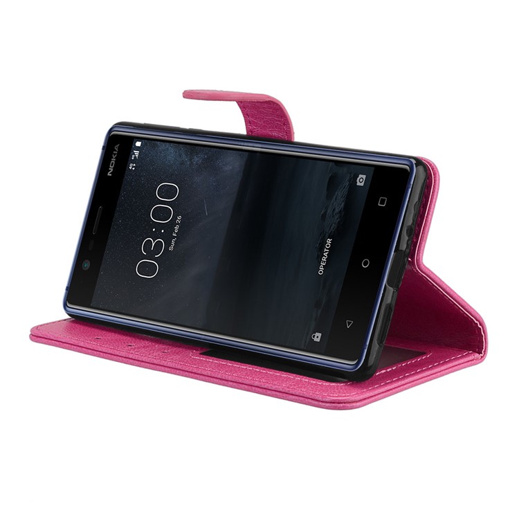 Pure Color Crazy Horse Wallet Stand Protective Leather Mobile Phone Case for Nokia 3 - Rose-13