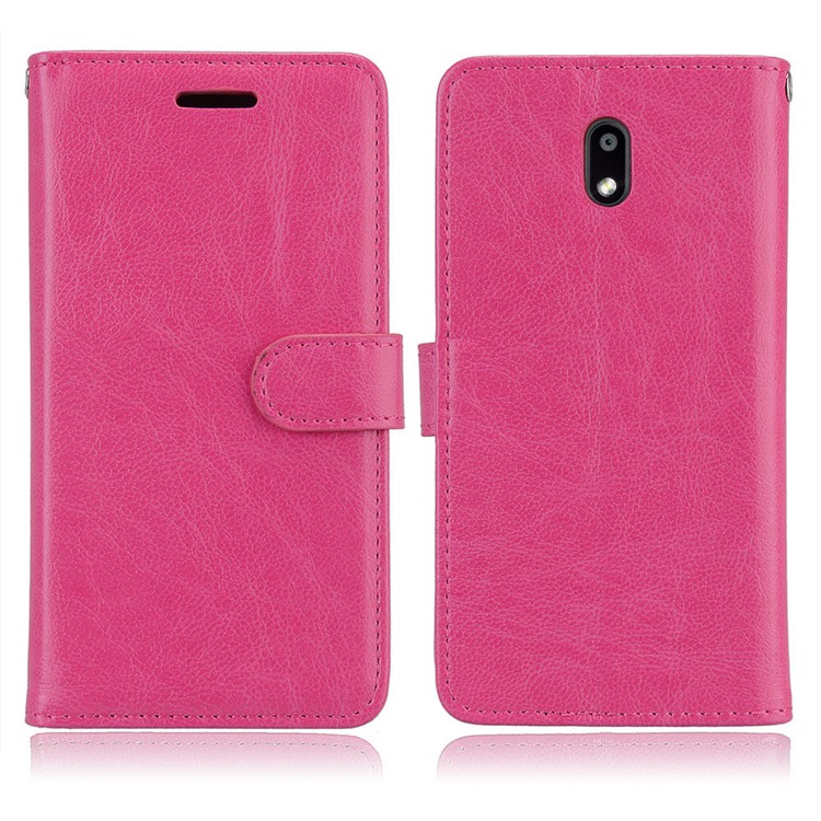 Pure Color Crazy Horse Wallet Stand Protective Leather Mobile Phone Case for Nokia 3 - Rose-2