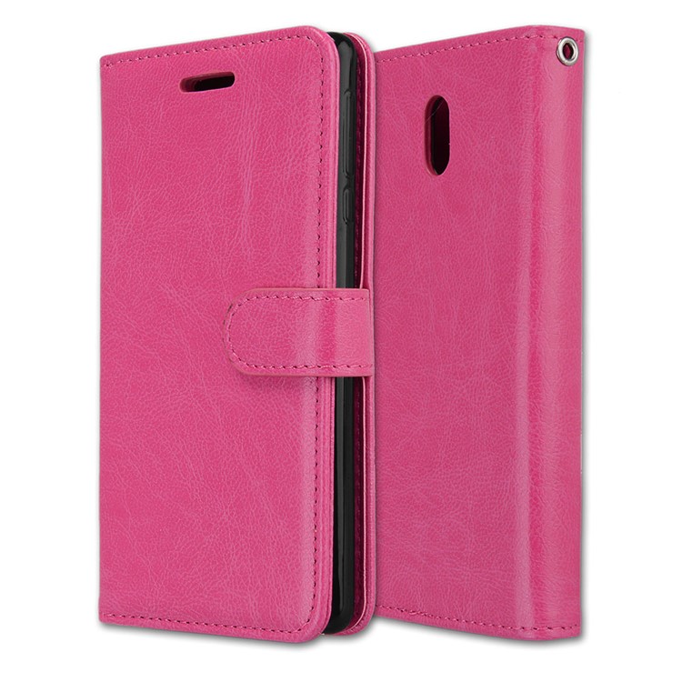 Pure Color Crazy Horse Wallet Stand Protective Leather Mobile Phone Case for Nokia 3 - Rose-3