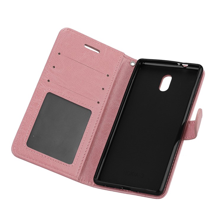 Pure Color Crazy Horse Wallet Stand Protective Leather Cell Phone Case for Nokia 3 - Pink-10
