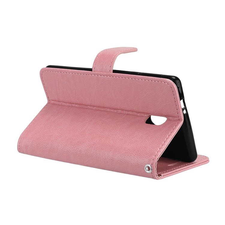Pure Color Crazy Horse Wallet Stand Protective Leather Cell Phone Case for Nokia 3 - Pink-14