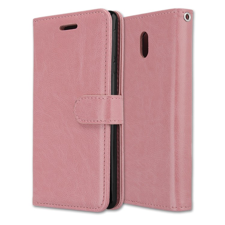 Pure Color Crazy Horse Wallet Stand Protective Leather Cell Phone Case for Nokia 3 - Pink-3