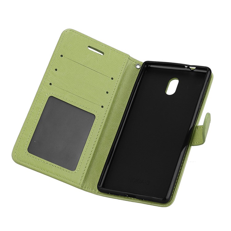 Pure Color Crazy Horse Wallet Stand Protective Leather Mobile Phone Shell for Nokia 3 - Green-10