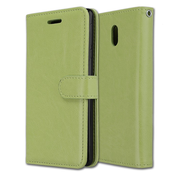 Pure Color Crazy Horse Wallet Stand Protective Leather Mobile Phone Shell for Nokia 3 - Green-3