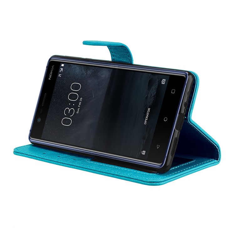 Pure Color Crazy Horse Wallet Stand Protective Leather Cell Phone Shell for Nokia 3 - Blue-13