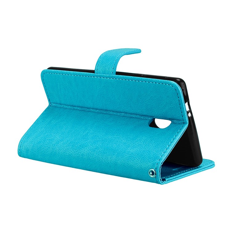 Pure Color Crazy Horse Wallet Stand Protective Leather Cell Phone Shell for Nokia 3 - Blue-14