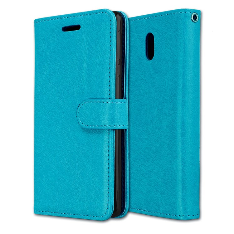 Pure Color Crazy Horse Wallet Stand Protective Leather Cell Phone Shell for Nokia 3 - Blue-3