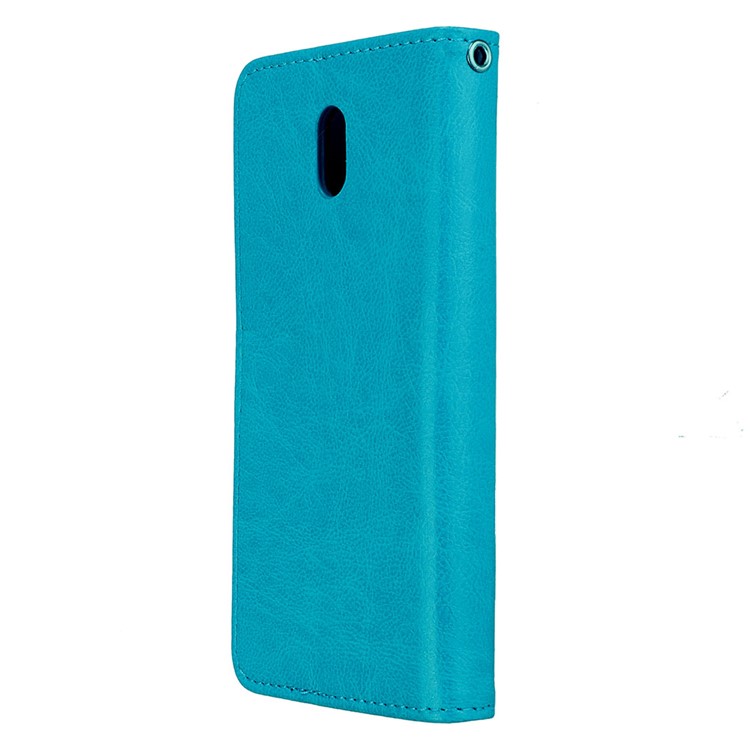 Pure Color Crazy Horse Wallet Stand Protective Leather Cell Phone Shell for Nokia 3 - Blue-8
